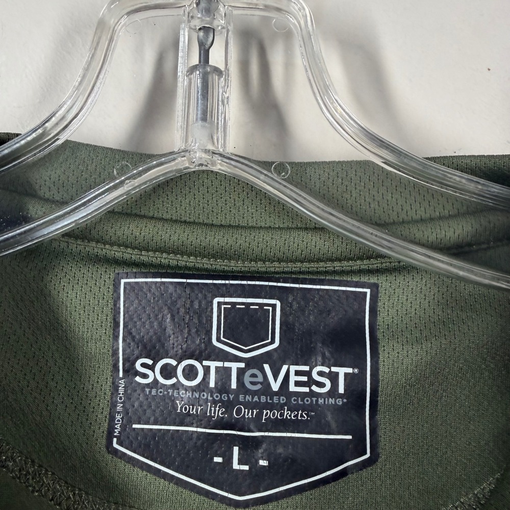 Scottevest‎ Mens High IQ TEC Performance Long Sleeve T Shirt 3 Pocket Green Sz L - Picture 2 of 16